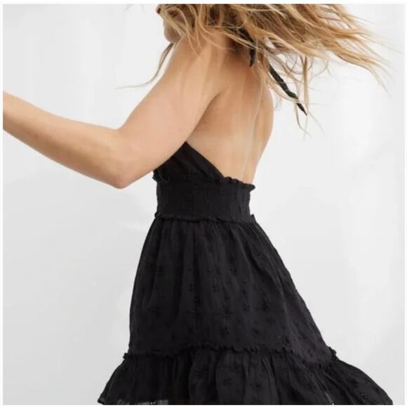 Aerie Spring Fling Eyelet Black Crossover Halter Mini Lined Dress Size Small - Picture 4 of 13